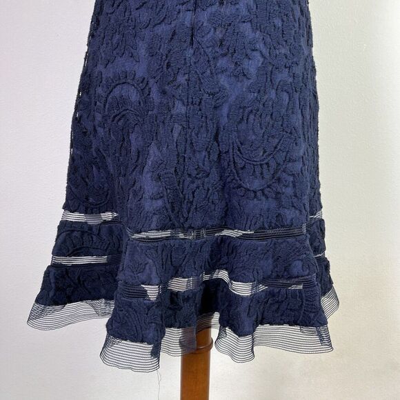 Adrianna Papell Fit and Flare Lace Dress Size 6P Blue Navy Cap Sleeve Formal - Picture 14 of 16